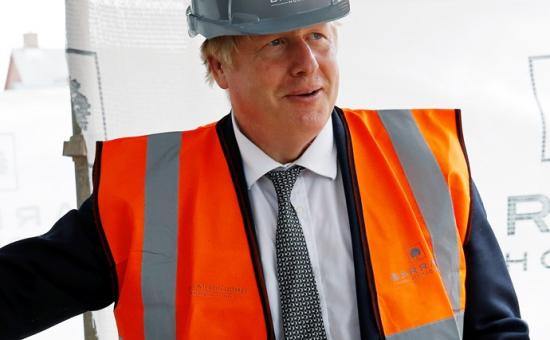 Photo of Boris Johnson with a hard hat