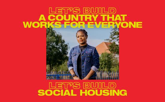 Photo of  Shelter Supporter Wendy, with the caption "Let's build a country that works for everyone. Let's build social housing"